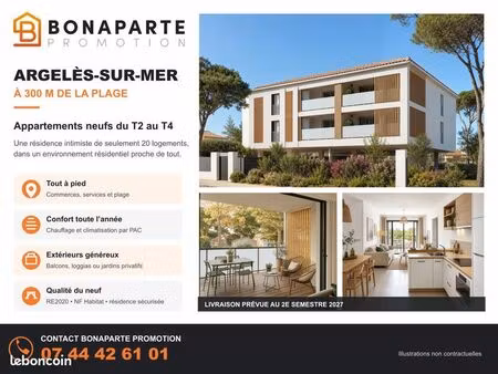 appartement - 4 pièces - argelès - neuf à 300 m plage