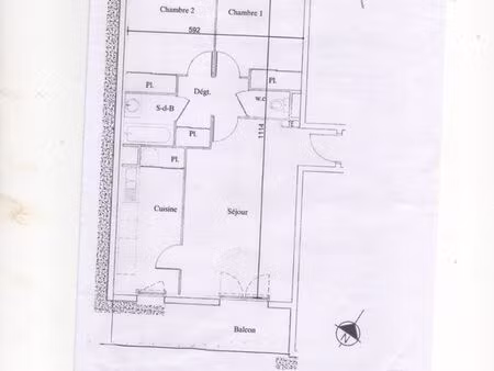 appartement t3 - 2 chambres - balcon - 65 m2