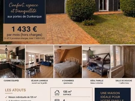 maison individuelle meublée – 4 chambres – grand jardin – téteghem