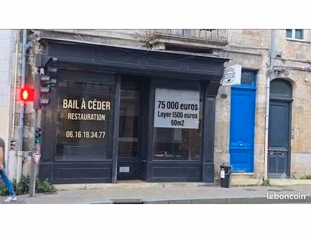 bail à céder restaurant 60m² avec extraction au toit – bordeaux fondaudège
