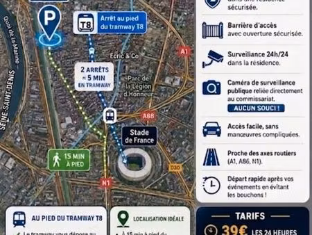 ◊ place de parking privée – stade de france – accès rapide et sécurisé