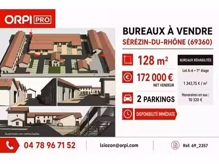vente bureaux serezin du rhone 69360 128m²