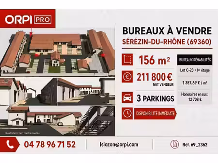vente bureaux serezin du rhone 69360 156m²