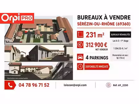 vente bureaux serezin du rhone 69360 231m²