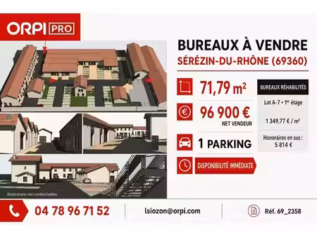 vente bureaux serezin du rhone 69360 71m²