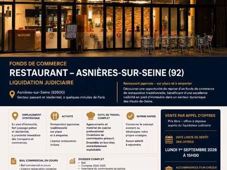 fonds de commerce  restaurant asnieres sur seine