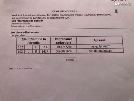 vente de 2 terrains contigus à landeleau