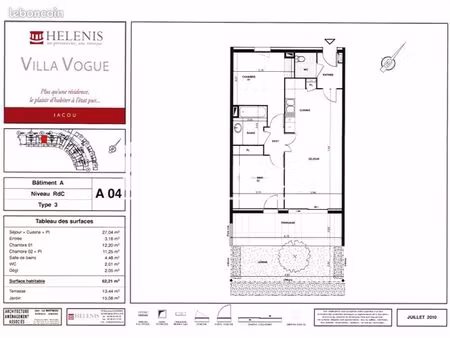 appartement 3 pièces 62 m²
