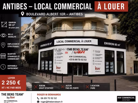antibes centre – location pure – local commercial d'angle 60