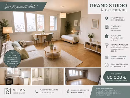 vente appartement 1 pièce 28.3 m² à grenoble (38000)  80 000 €