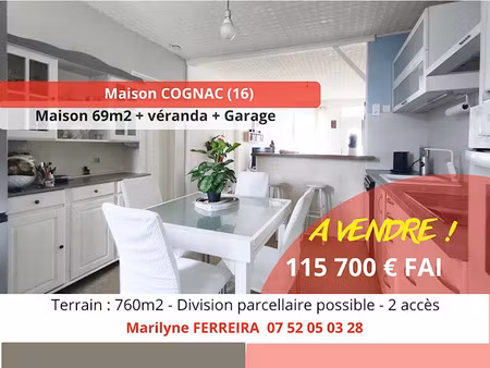 vente maison 3 pièces 69 m² à cognac (16100)  115 700 €