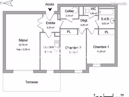 appartement 3 pièces 69 m²
