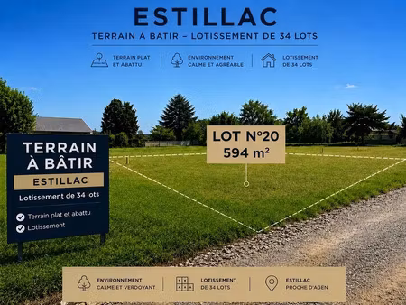 vente terrain 594 m² à estillac (47310)  77 000 €
