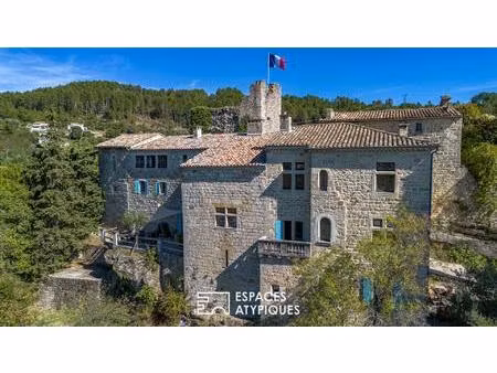 château rénové avec chambres d'hôtes  jardins en terrasses et vaste vue dominante