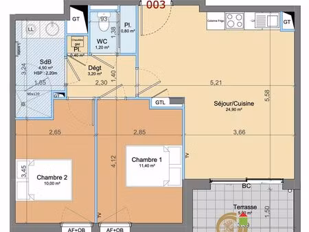 appartement 3 pièces 57 m²