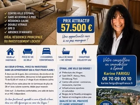 appartement de 62 75 m2 à vendre 3 pièces epinal (88) à 2 pas de la gare