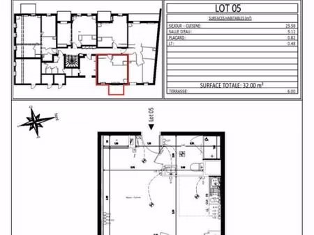 studio 1 pièce 32 m²