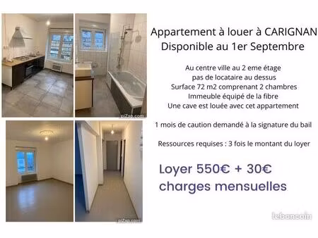 appartement 72 m2  2 chambres à carignan (08110)