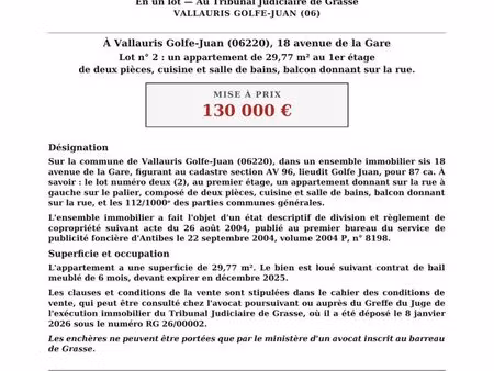 ventes aux encheres 2 pieces golfe juan