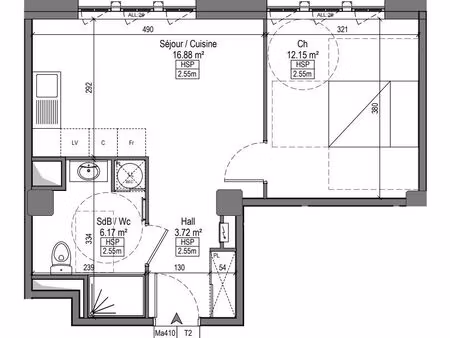 appartement 2 pièces 38 m²