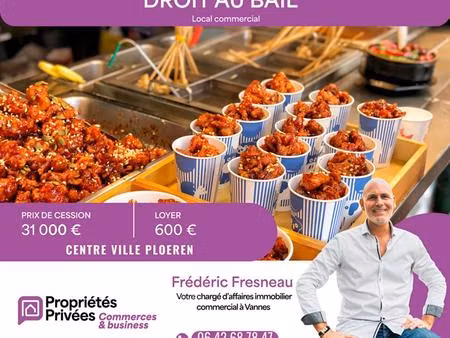 secteur vannes - droit au bail  local commercial 50 m² avec extraction