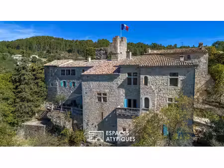 château rénové   jardins en terrasses  piscine et vaste vue dominante