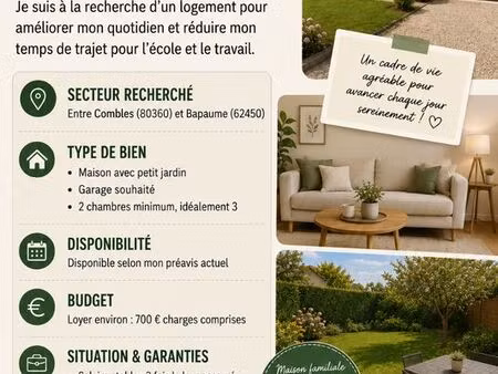 recherche maison à louer – entre combles (80360) et bapaume (62450)