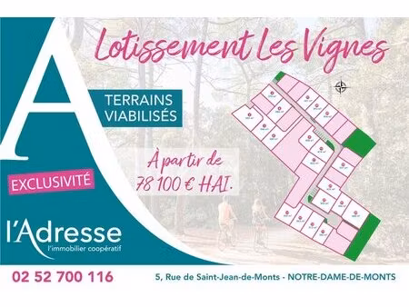 en vente terrain constructible 3 82 ares – 78 100 € |notre-dame-de-monts