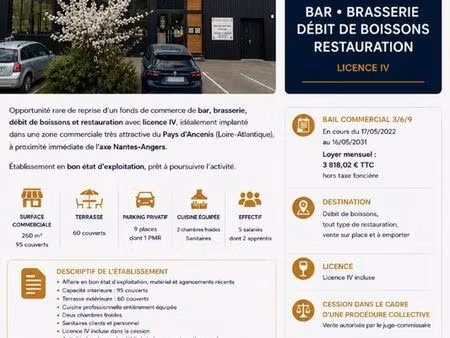 bar  brasserie  fonds de commerce ancenis saint gereon
