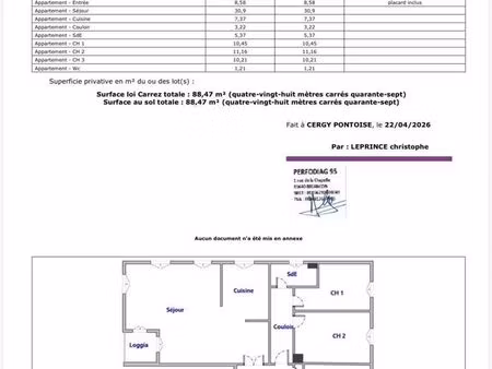 appart port cergy 88 m2 avec balcon  3 chambres  calme et lumineux