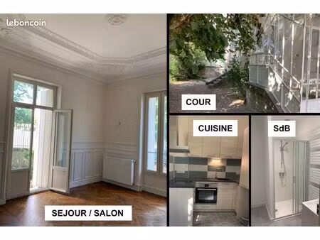 appartement rénové t2 47m² rdc + sortie / centre ville