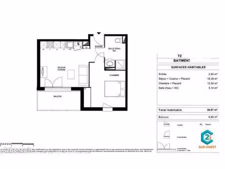 appartement 2 pièces 41 m²