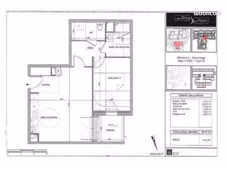 appartement t2 de 50 7 m² avec balcon - résidence les rives du parc