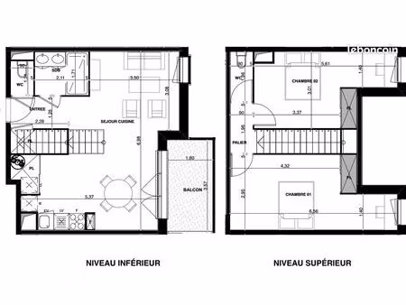 vente appartement duplex 3p - 70m2