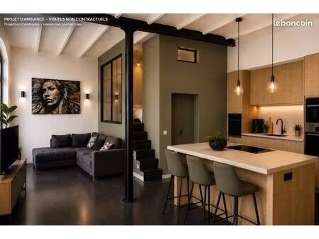 loft industriel 66 m² – tourcoing limite mouvaux – parking sécurisé – projet de cuisine su