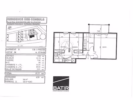 vente appartement 3 pièces 62.25 m² à montpellier (34000)  245 000 €