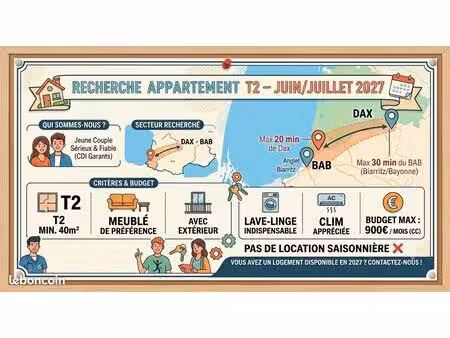 recherche appartement t2 – a partir juin/juillet 2027 ◊ secteur dax ↔ bab
