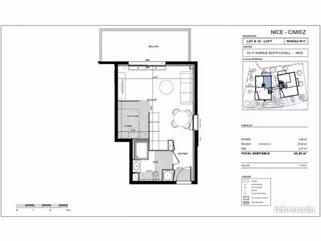 studio 1 pièce 32 m²