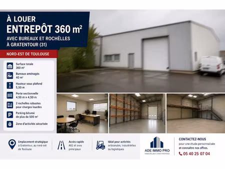 location locaux professionnels 1 pièce 360 m² à gratentour (31150)  2 460 €