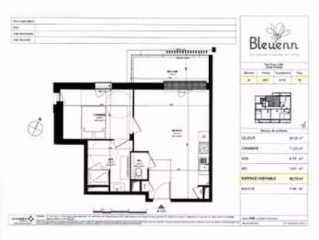 location appartement 2 pièces à pordic (22590) : à louer 2 pièces / 44m² pordic