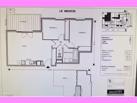 appart 3p + terrasse + jardin 110 m2