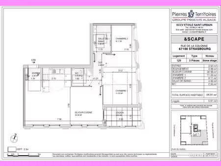 appartement 3 pièces 64 m²