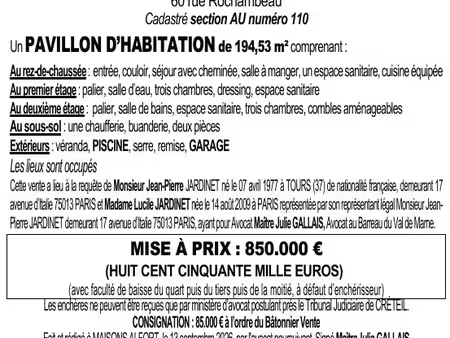 [vente aux enchères] maison meulière 194m2 à la varenne saint-hilaire  avec jardin 772m2 e