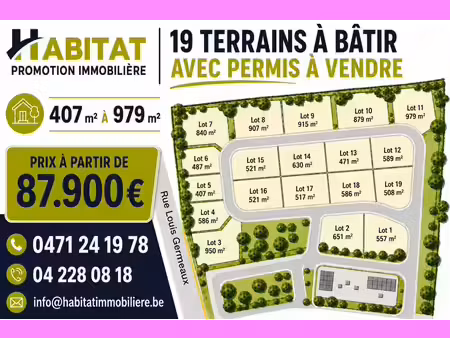 terrain avec permis de bâtir pour maison 4 façades awans