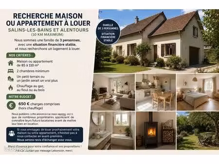 recherche maison ou appartement à louer – salins-les-bains et alentours (10 km maximum)