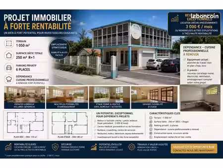 vente immeuble à fort potentiel – ancienne crèche – 250 m² sur 1 050 m² – le lamentin