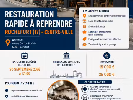 fonds de commerce  restauration  restauration rapide 80 m² rochefort