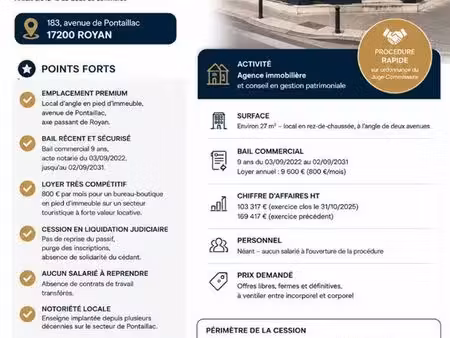 fonds de commerce 27 m² royan