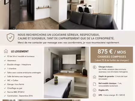 a louer - appartement 2 pièces + terrasse + garage fermé