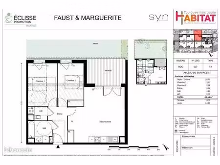 appartement 3 pièces 66 m²